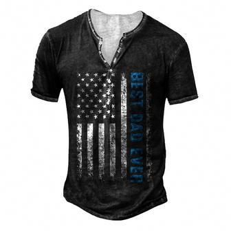 Fathers Day Best Dad Ever With Us American Flag Men's Henley Button-Down 3D Print T-shirt - Thegiftio UK