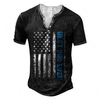 Fathers Day Best Dad Ever With Us American Flag Men's Henley Button-Down 3D Print T-shirt - Thegiftio UK