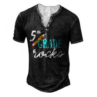 Fifth Grade Rocks - 5Th Grade Rocks Men's Henley Button-Down 3D Print T-shirt - Thegiftio UK