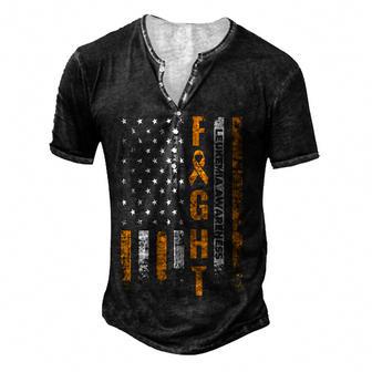 Fight Usa Flag Leukemia Awareness Cancer Survivor Gift Men's Henley Button-Down 3D Print T-shirt - Thegiftio UK