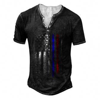 Firefighter Police Officer Red & Blue Line Flag Men's Henley Button-Down 3D Print T-shirt - Thegiftio UK