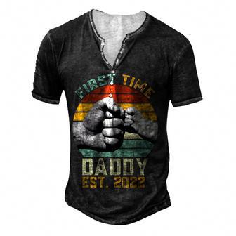 First Time Daddy New Dad Est 2022 Fathers Day Gift Men's Henley Button-Down 3D Print T-shirt - Thegiftio UK