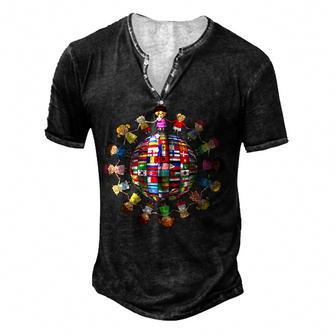 Flags Of The World Cultural Diversity Kids Around The Globe Men's Henley Button-Down 3D Print T-shirt - Thegiftio UK