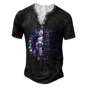 Floral Skull Suicide Awareness Mental Health Men's Henley Button-Down 3D Print T-shirt - Thegiftio UK