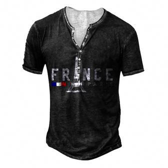 France Paris French Flag Eiffel Tower Souvenir Gift Men's Henley Button-Down 3D Print T-shirt - Thegiftio UK