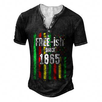 Free-Ish Since 1865 Junenth Black Pride African Usa Flag Men's Henley Button-Down 3D Print T-shirt - Thegiftio UK