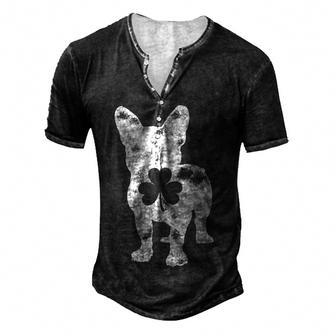 French Bulldog St Patricks Day Boys Men Dog Shamrock Gifts Men's Henley Button-Down 3D Print T-shirt - Thegiftio UK