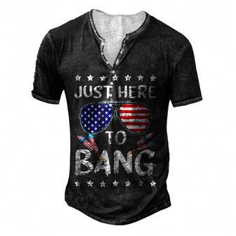 Funny 4Th Of July Im Just Here To Bang Usa Flag Sunglasses Men's Henley Button-Down 3D Print T-shirt - Thegiftio UK