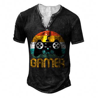 Funny Gamer Vintage Video Games Gaming Gift For Boys Men Men's Henley Button-Down 3D Print T-shirt - Thegiftio UK
