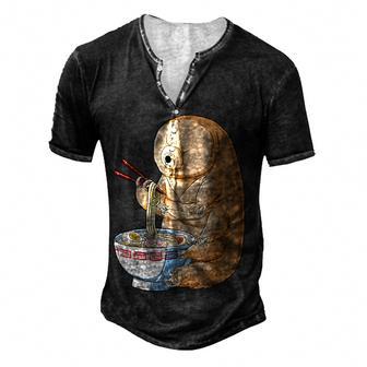Funny Japanese Kawaii Ramen Noodles Water Bear Tardigrade Men's Henley Button-Down 3D Print T-shirt - Thegiftio UK