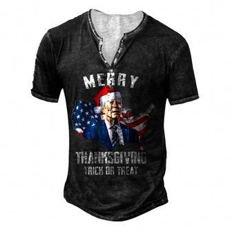 Funny Joe Biden Merry Thanksgiving Usa Flag Anti Biden Men's Henley Button-Down 3D Print T-shirt - Thegiftio UK
