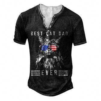 Funny Maine Coon Cat Best Cat Dad Ever Funny Cat Maine Coon Men's Henley Button-Down 3D Print T-shirt - Thegiftio UK