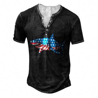 Funny Shark 4Th Of July American Flag Boys Men Jawsome Gift Men's Henley Button-Down 3D Print T-shirt - Thegiftio UK