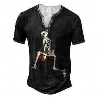 Funny Skeleton Playing Basketball Halloween Costume Mens Boy Men's Henley Button-Down 3D Print T-shirt - Thegiftio UK