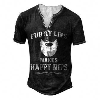 Furry Lips Make Happy Nips Men's Henley T-Shirt - Seseable