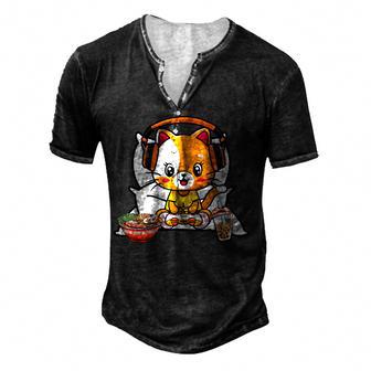Gamer Cat Boba And Ramen Kawaii Anime Neko Girls Ns Men's Henley Button-Down 3D Print T-shirt - Thegiftio UK