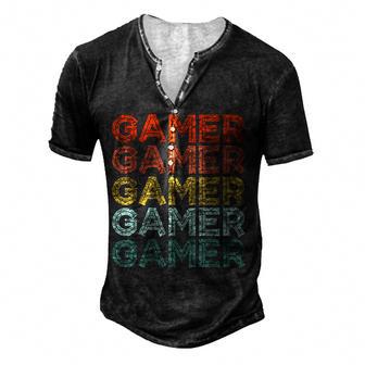 Gamer Vintage Retro 70S 80S Style Video Game Men Boys N Men's Henley Button-Down 3D Print T-shirt - Thegiftio UK