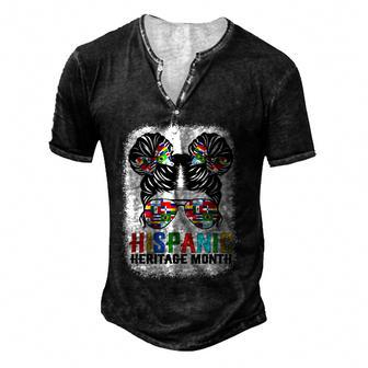 Gifts National Hispanic Heritage Month Latin Flags Messy Bun Men's Henley Button-Down 3D Print T-shirt - Thegiftio UK