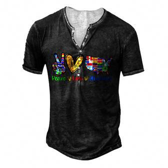 Gifts Peace Love Hispanic Heritage Month Decoration Country Men's Henley Button-Down 3D Print T-shirt - Thegiftio UK