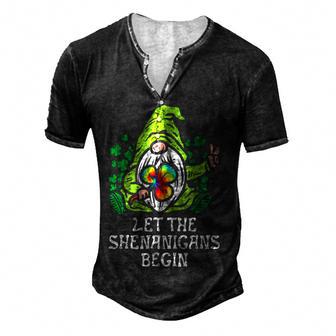 Gnome Tie Dye Shamrock Let Shenanigans Begin St Patricks Day Men's Henley Button-Down 3D Print T-shirt - Thegiftio UK