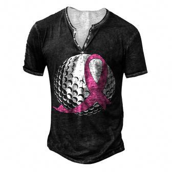 Golf Pink Ribbon Breast Cancer Awareness Men's Henley Button-Down 3D Print T-shirt - Thegiftio UK