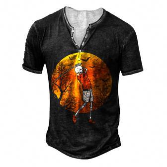 Golf Player Skeleton Halloween Men Boys Golf Fan Men's Henley Button-Down 3D Print T-shirt - Thegiftio UK