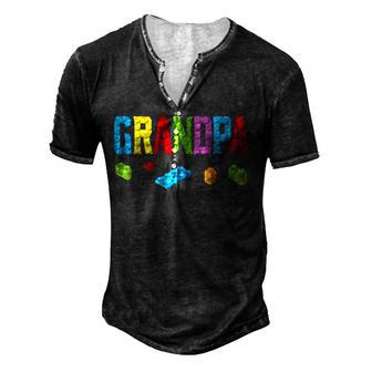 Grandpa Master Builder Building Bricks Blocks Family Set Men's Henley Button-Down 3D Print T-shirt - Thegiftio UK