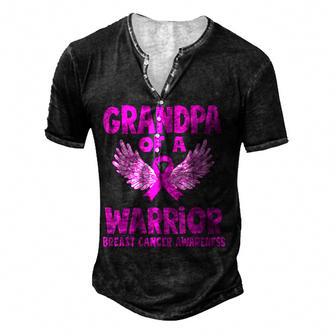 Grandpa Of A Warrior Breast Cancer Awareness Support Warrior Men's Henley Button-Down 3D Print T-shirt - Thegiftio UK
