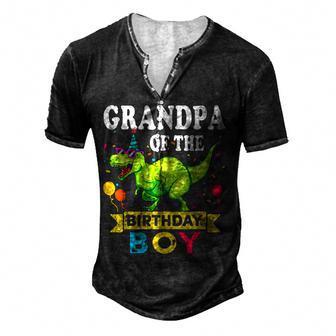 Grandpa Of The Birthday Boy T-Rex Rawr Dinosaur Birthday Boy Men's Henley Button-Down 3D Print T-shirt - Thegiftio UK