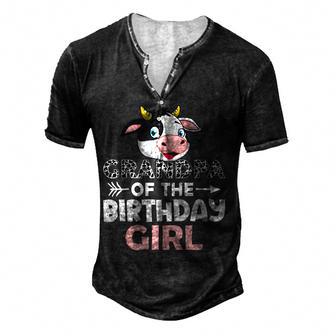 Grandpa Of The Birthday Girl Cows Farm Cow Grandfather Men's Henley Button-Down 3D Print T-shirt - Thegiftio UK