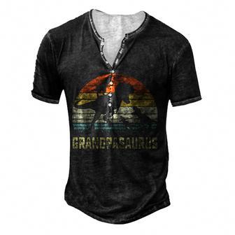 Grandpa Saurus T Rex Dinosaur Grandpa 3 Kids Family Matching Men's Henley Button-Down 3D Print T-shirt - Thegiftio UK
