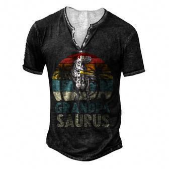 Grandpasaurus T Rex Dinosaur Grandpa Fathers Day Men's Henley Button-Down 3D Print T-shirt - Thegiftio UK