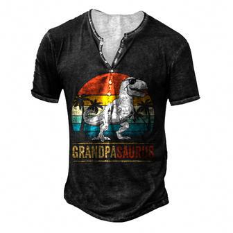 Grandpasaurus T Rex Dinosaur Grandpa Saurus Family Matching V7 Men's Henley Button-Down 3D Print T-shirt - Thegiftio UK