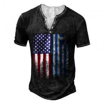 Greek American Flag Greece Usa America Gift Men's Henley Button-Down 3D Print T-shirt - Thegiftio UK