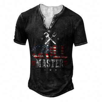 Grill Master Usa Flag Patriotic Barbeque Bbq 4Th Of July Men's Henley Button-Down 3D Print T-shirt - Thegiftio UK
