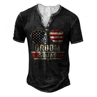 Groom Squad Bachelor Party Groomsmen Wedding Usa Sunglasses Men's Henley Button-Down 3D Print T-shirt - Thegiftio UK