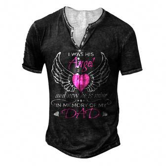 Guardian Angel Dad I Was His Angel Now He Is Mine V2 Men's Henley Button-Down 3D Print T-shirt - Thegiftio UK