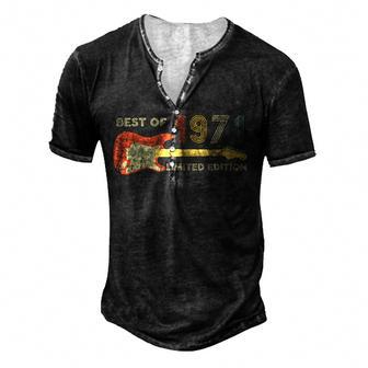 Guitar Fathers Day Dad Gifts - Best Of 1971 51Th Birthday Men's Henley Button-Down 3D Print T-shirt - Thegiftio UK