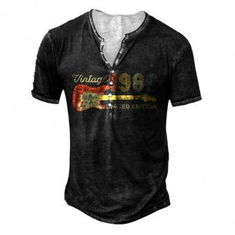 Guitar Lover 35 Year Old Gifts Vintage 1988 Limited Edition Men's Henley Button-Down 3D Print T-shirt - Thegiftio UK