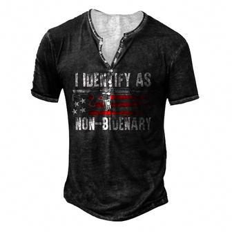 Gun American Flag I Identify As Non-Bidenary On Back Men's Henley Button-Down 3D Print T-shirt - Thegiftio UK