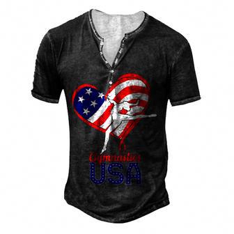Gymnastics Usa Support The Team Us Flag 4Th Of July Men's Henley Button-Down 3D Print T-shirt - Thegiftio UK