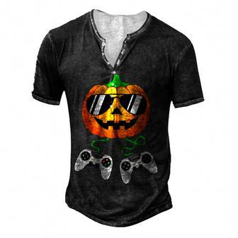 Halloween Jack O Lantern Gamer Boys Kids Men Funny Halloween V4 Men's Henley Button-Down 3D Print T-shirt - Thegiftio UK