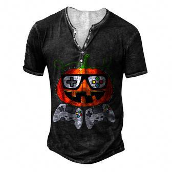 Halloween Jack O Lantern Gamer Boys Kids Men Funny Halloween V6 Men's Henley Button-Down 3D Print T-shirt - Thegiftio UK