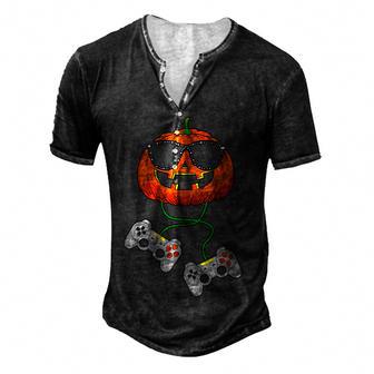 Halloween Jack O Lantern Gamer Boys Kids Men Funny Halloween V8 Men's Henley Button-Down 3D Print T-shirt - Thegiftio UK