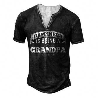Happiness Is Being A Grandpa Men Top Fathers Day Gifts Men's Henley Button-Down 3D Print T-shirt - Thegiftio UK
