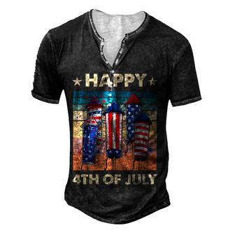 Happy 4Th Of July American Flag Fireworks Patriotic Outfits Men's Henley Button-Down 3D Print T-shirt - Thegiftio UK