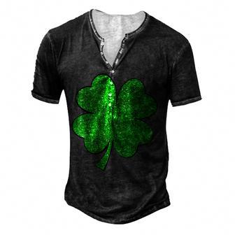 Happy Clover St Patricks Day Irish Shamrock St Pattys Day Men's Henley Button-Down 3D Print T-shirt - Thegiftio