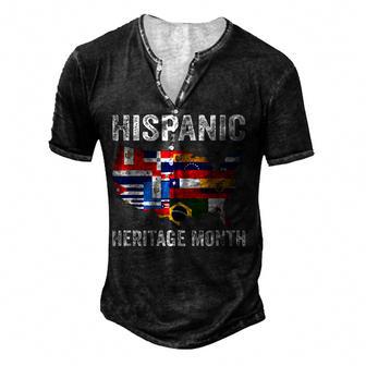 Happy Hispanic Heritage Month All Countries In Us Flag Men's Henley Button-Down 3D Print T-shirt - Thegiftio UK