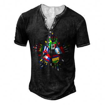 Happy Hispanic Heritage Month Latino All Countries Flags Men's Henley Button-Down 3D Print T-shirt - Thegiftio UK