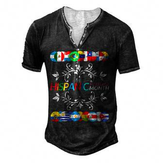 Happy Hispanic Heritage Month Latino Countries Flags Men's Henley Button-Down 3D Print T-shirt - Thegiftio UK